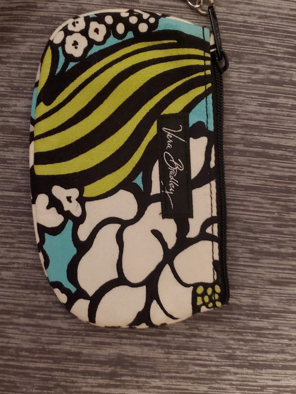 Vera Bradley Floral Quilted Zip Pouch in White, Black, Turquoise & Lime